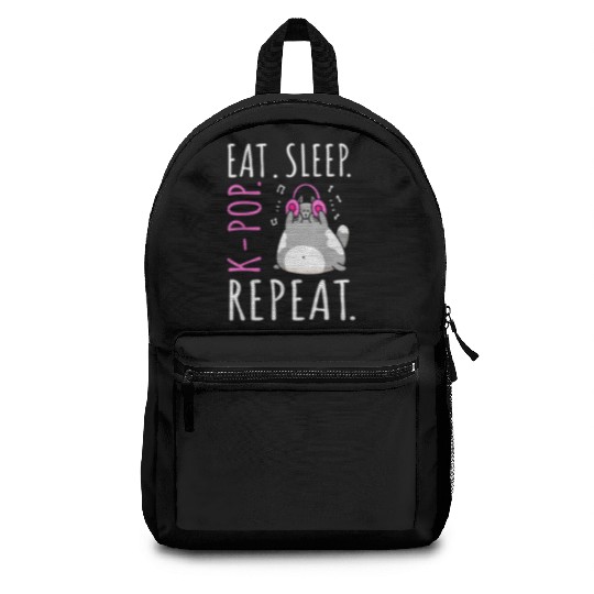 Eat Sleep K Pop Repeat Kawaii Cat Listening Music Backpacks