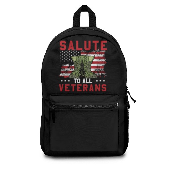 Salute To All Veterans Army Boots Patriotic US Fla Backpacks