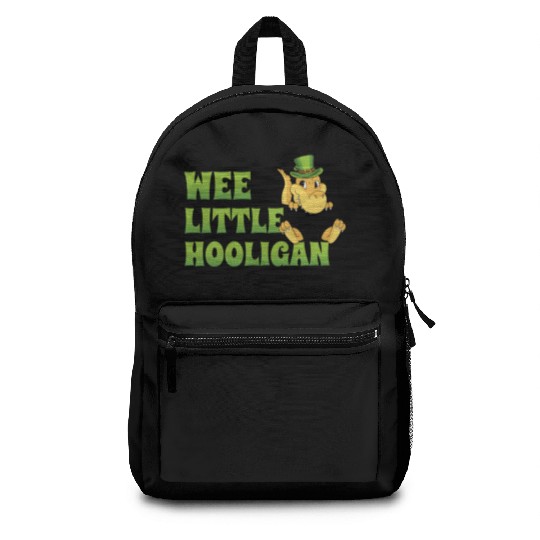Wee Little Hooligan t-rex Dinosaur St Patrick Day Backpacks