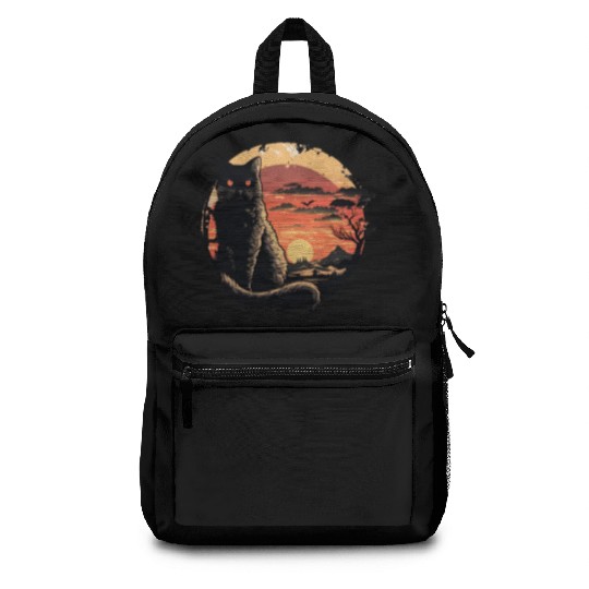 Catzilla Vintage Funny Cute black Cat Art Japanese Backpacks