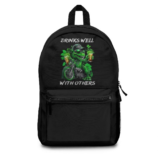 Drinks well with others st patrick's day Dinosaur Backpacks
