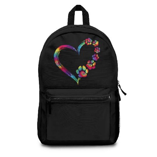 Dog Mom Dad Puppy Love Dogs Paw Print Heart Backpacks