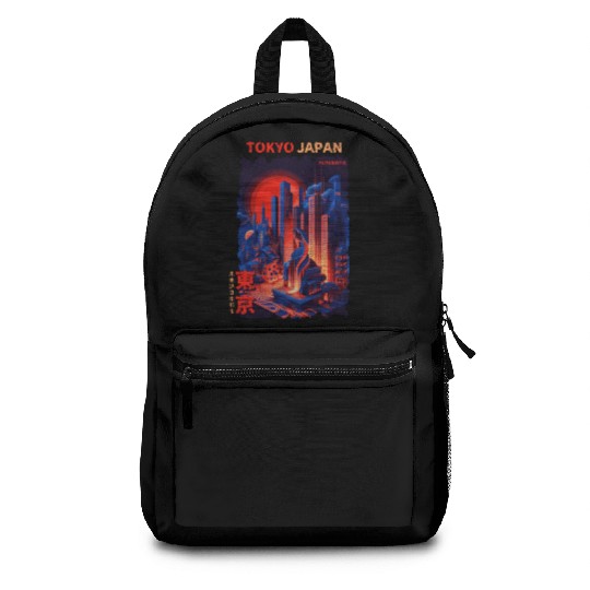 Tokyo Japan Futuristic Cyber City Urban Vaporwave Backpacks