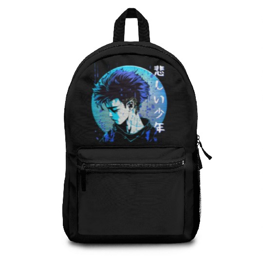 Sad Anime Boy Edgy Japanese Vaporwave Urban Street Backpacks