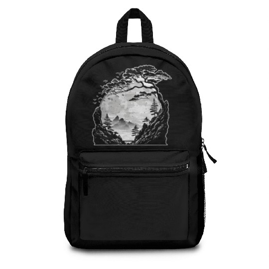 Japanese Mountain Landscape Gothic Full Moon Fores Backpacks