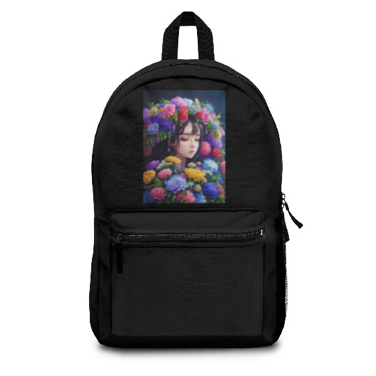 Spring Girl with a bouqet of flowers garland #1 Backpacks