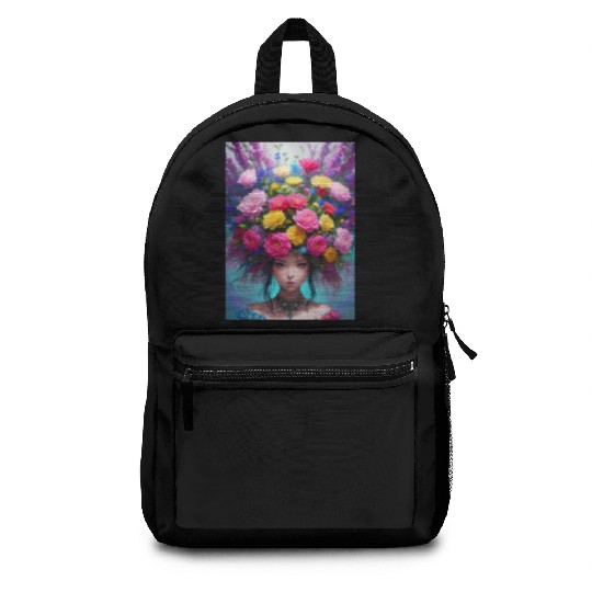 Spring Girl with a bouqet of flowers garland #24 Backpacks