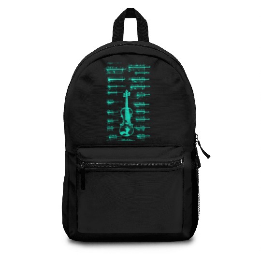 Teal Neon Da Vinci violin blueprint Backpacks