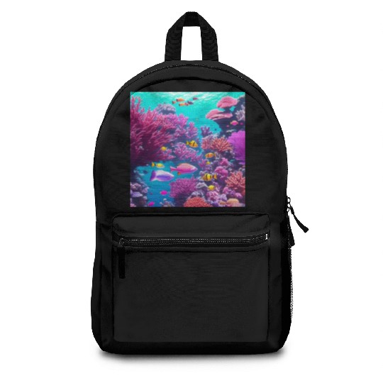 Viral magenta coral reef with tropical fish Backpacks
