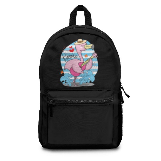 Flamingo Playing Guitar Backpacks