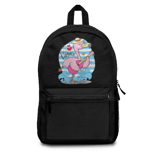 Flamingo Playing Guitar Backpacks