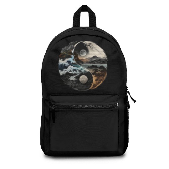 Yin and yang mountain nature ocean wave design Backpacks