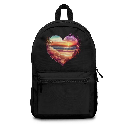 Retro Beach Heart Sunset Watercolor Backpacks