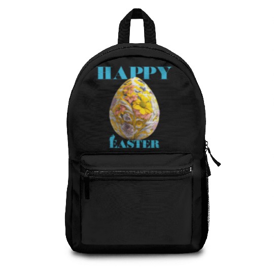 Happy Easter Egg Design with Floral Elements Backpacks