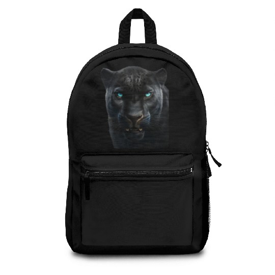 Black panther with blue eyes design wild animal Backpacks