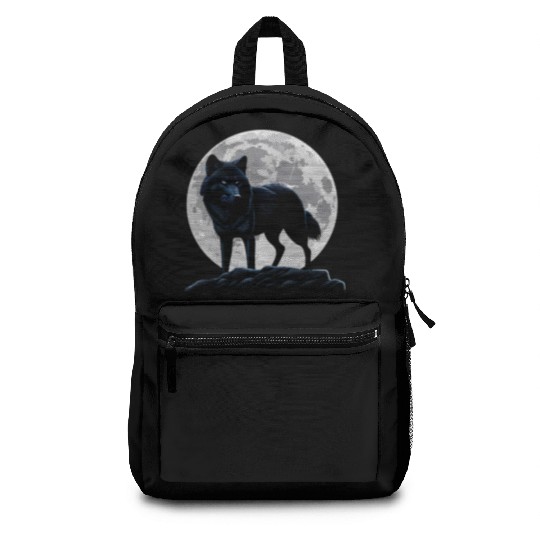 Wolf howling at the moon graphic Backpacks