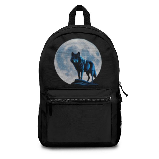 Wolf howling at the moon graphic Backpacks