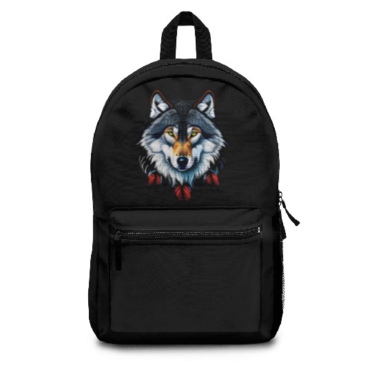 Wolf howling at the moon graphic Backpacks