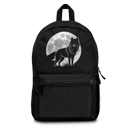 Wolf howling at the moon graphic Backpacks