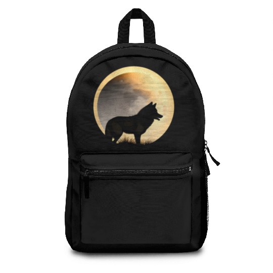 Wolf howling at the moon graphic Backpacks