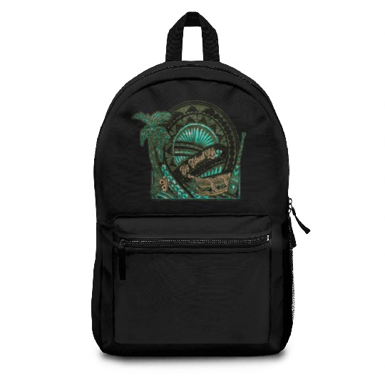 Big Island Outrigger Canoe Tribal Halftone Edges Backpacks