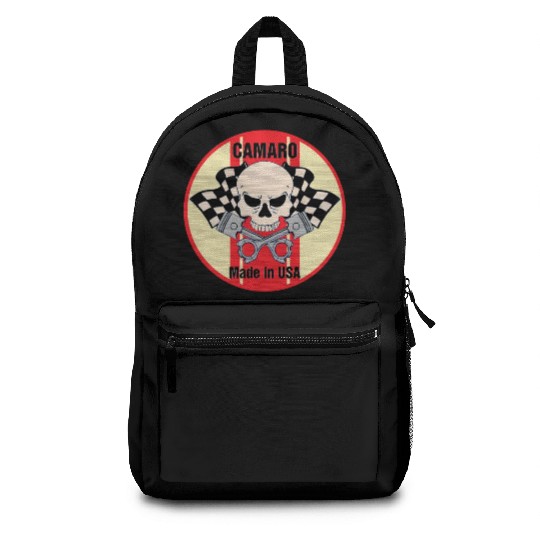 Camaro Made in USA skull & pistons Backpacks