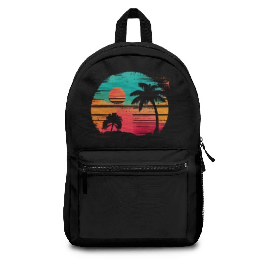 Vintage Retro Sunset Watercolor Beach Vacation 8 Backpacks