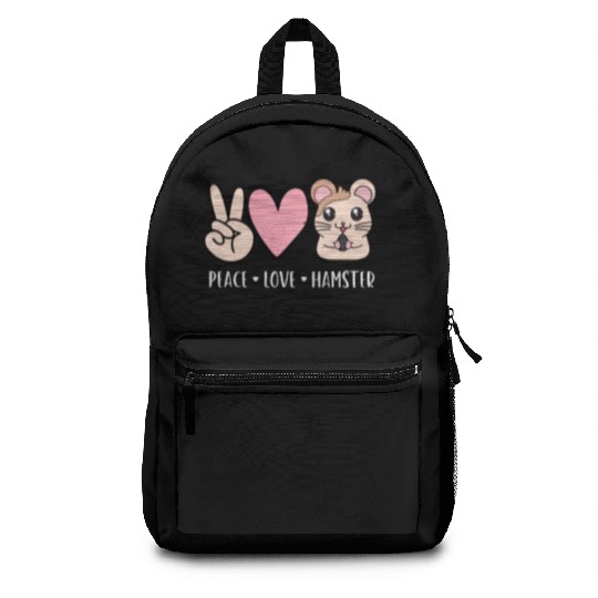 Peace Love Hamster Funny Cute Hamster Lover Gift Backpacks