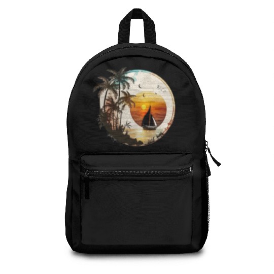 Beach Sunset Sailboat Palm Trees Ocean Vacation 2 Backpacks