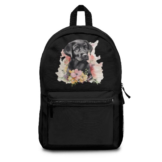 Black Lab Dog Watercolor Floral Backpacks