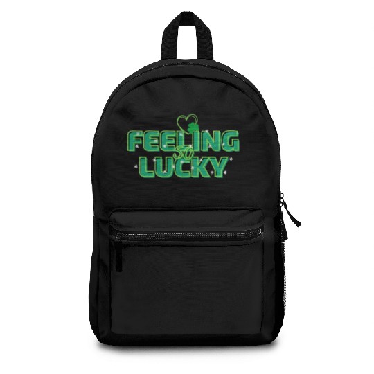 Feeling Lucky Green Bright Bold Typography Backpacks
