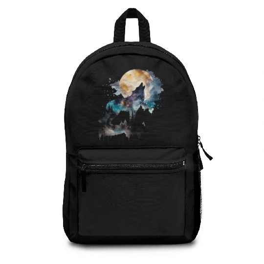Mountain Wolf Multicolor Watercolor Portrait Backpacks