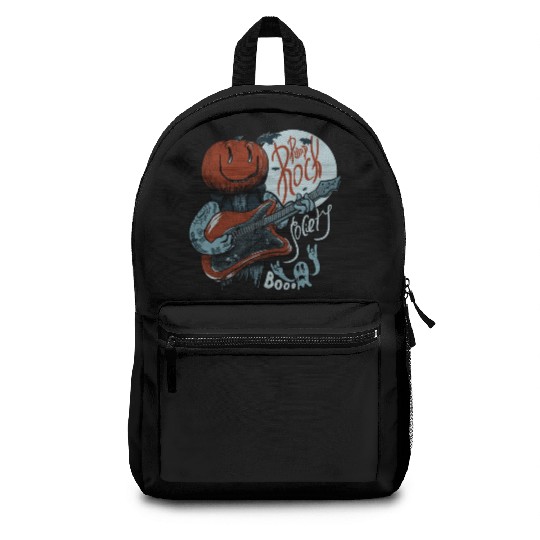 Pump Rock Society Halloween Pumpkin Playing Guitar Backpacks