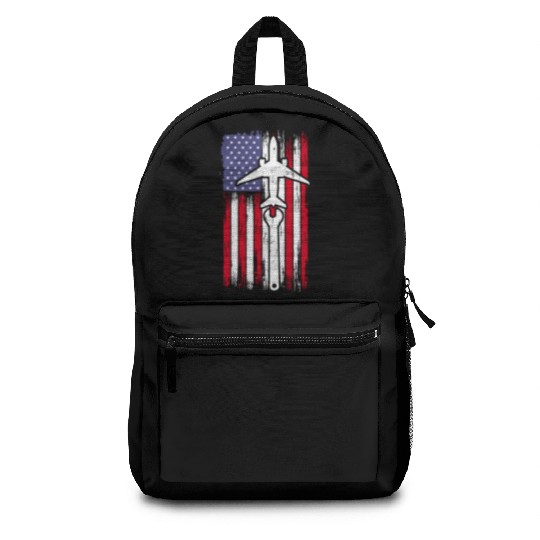 Aircraft Mechanic Aviation Usa Flag Backpacks