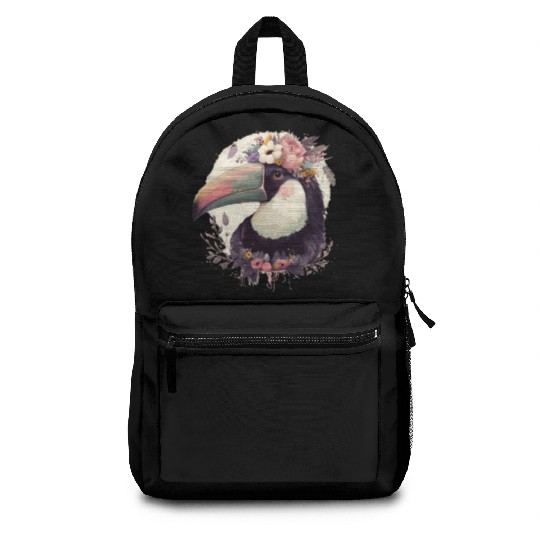 Watercolor Toucan Tropical Bird Flower Crown Jungl Backpacks