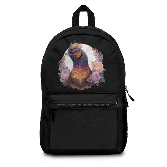 Pastel Watercolor Pheasant Bird Flower Crown Pet B Backpacks