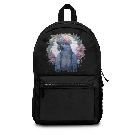 Watercolor Hyacinth Macaw Parrot Bird Flower Crown Backpacks