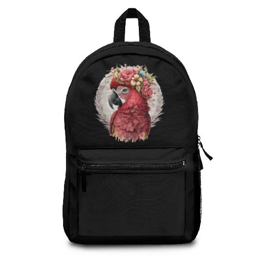 Scarlet Macaw Parrot Watercolor Bird Flower Crown Backpacks