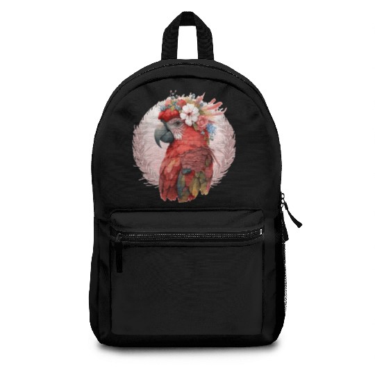 Red Scarlet Macaw Flower Crown Parrot Watercolor B Backpacks