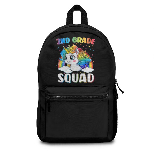 2nd Grade Squad Unicorn Rainbow Back Backpacks