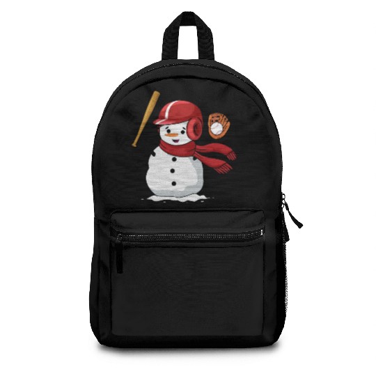 Funny snowman playing baseball Backpacks