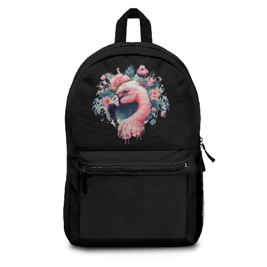 Cute Pink Flamingo Tropical Bird Flower Crown Flor Backpacks