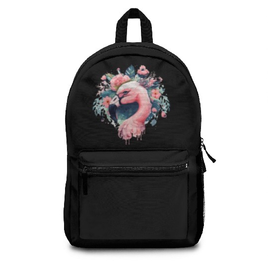 Cute Pink Flamingo Tropical Bird Flower Crown Flor Backpacks