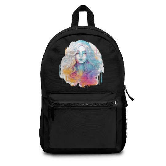Glimmering Holographic Girl The Future is Now Backpacks