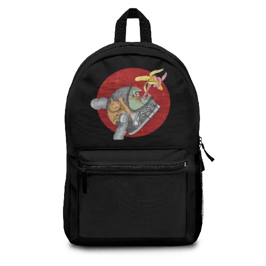 Weird monkey in space grabbing banana Backpacks