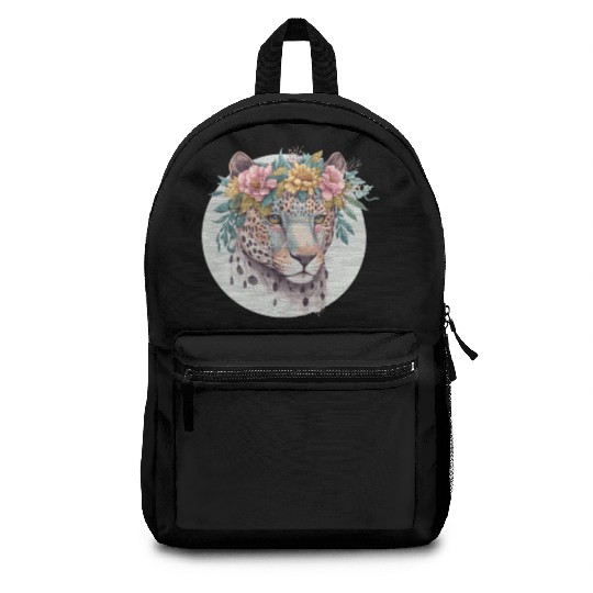 Floral Jaguar Flower Crown Watercolor Animal Backpacks
