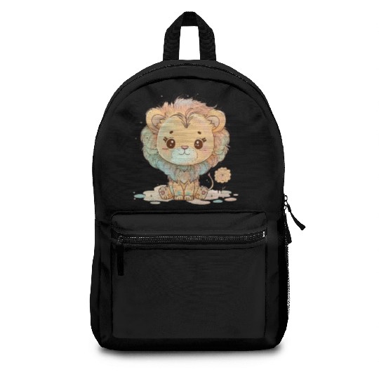 Cute Lion Pastel Drawing Backpacks