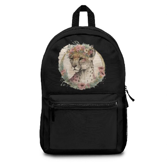 Cute Watercolor Cheetah Flower Crown Safari Animal Backpacks