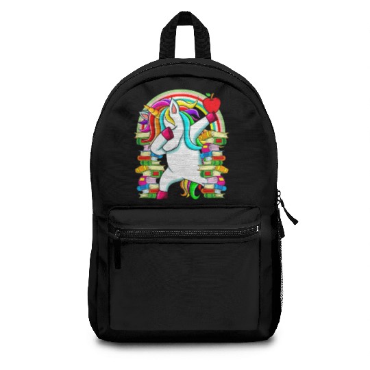 Womens Reading Teacher Dabbing Unicorn Elementary Backpacks