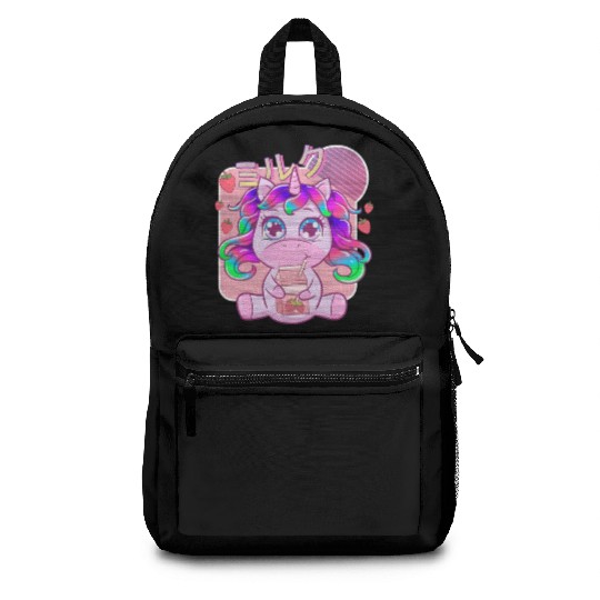 Funny Kawaii Unicorn Strawberry Milk Shake Backpacks